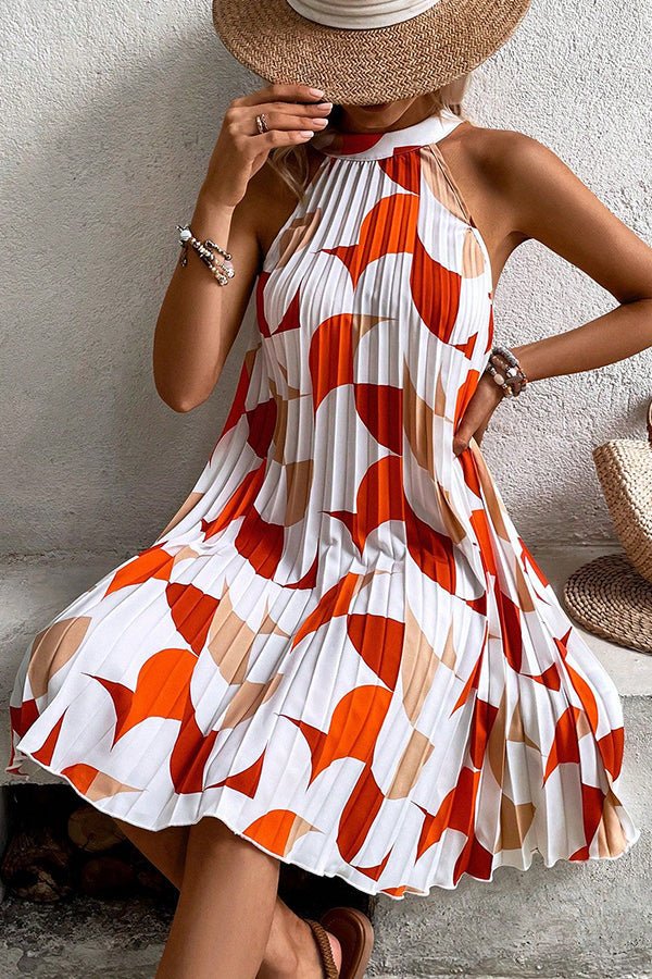 Fashion Printed Pleated Mini Dress - Dutch