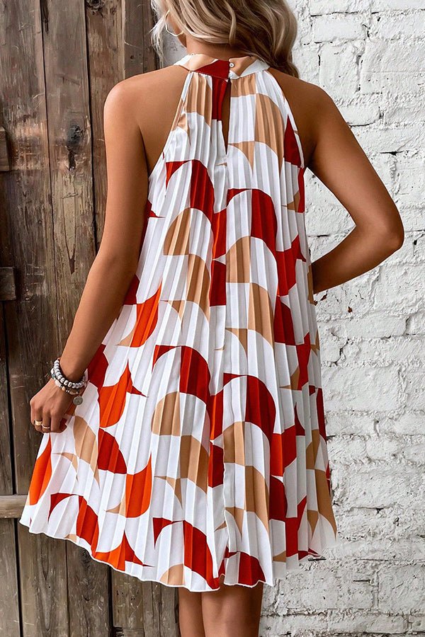 Fashion Printed Pleated Mini Dress - Dutch