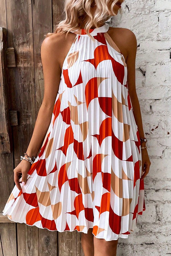 Fashion Printed Pleated Mini Dress - Dutch