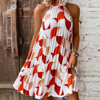 Fashion Printed Pleated Mini Dress - Dutch