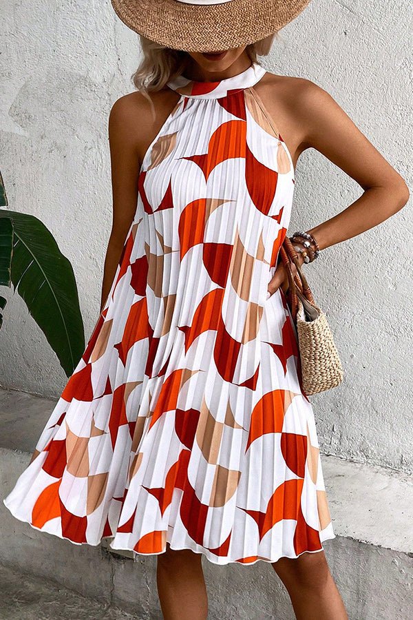 Fashion Printed Pleated Mini Dress - Dutch