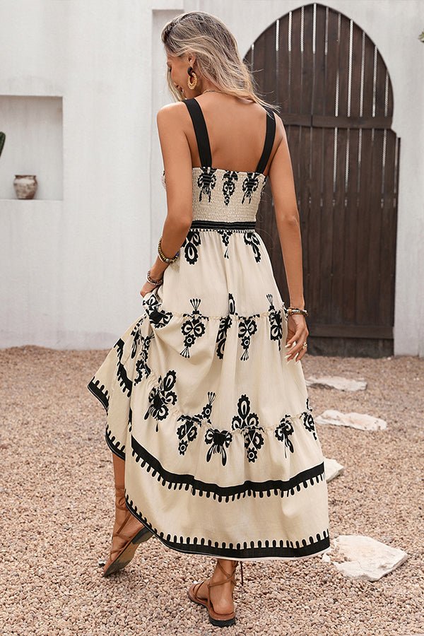 Fashion Smocked Floral Print Maxi Dress - Dutch