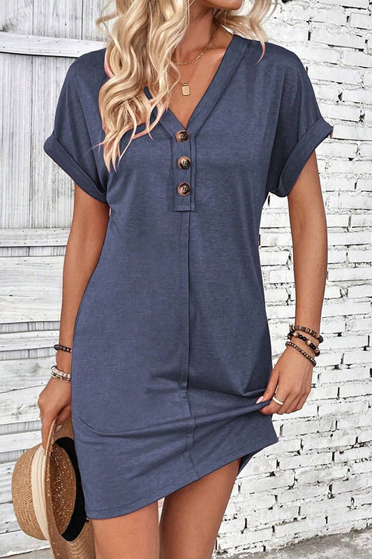 Fashion Solid Color Button Causal Dress - Dutch
