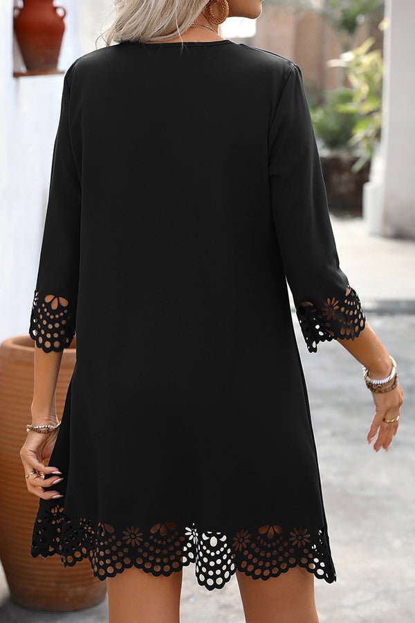 Fashion Solid Color Hollow Casual Dress - Dutch