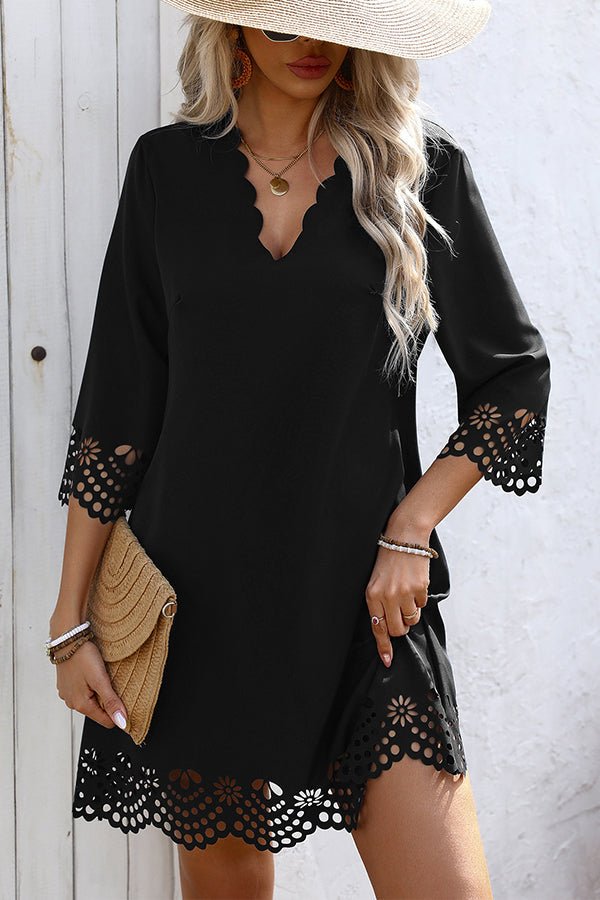 Fashion Solid Color Hollow Casual Dress - Dutch