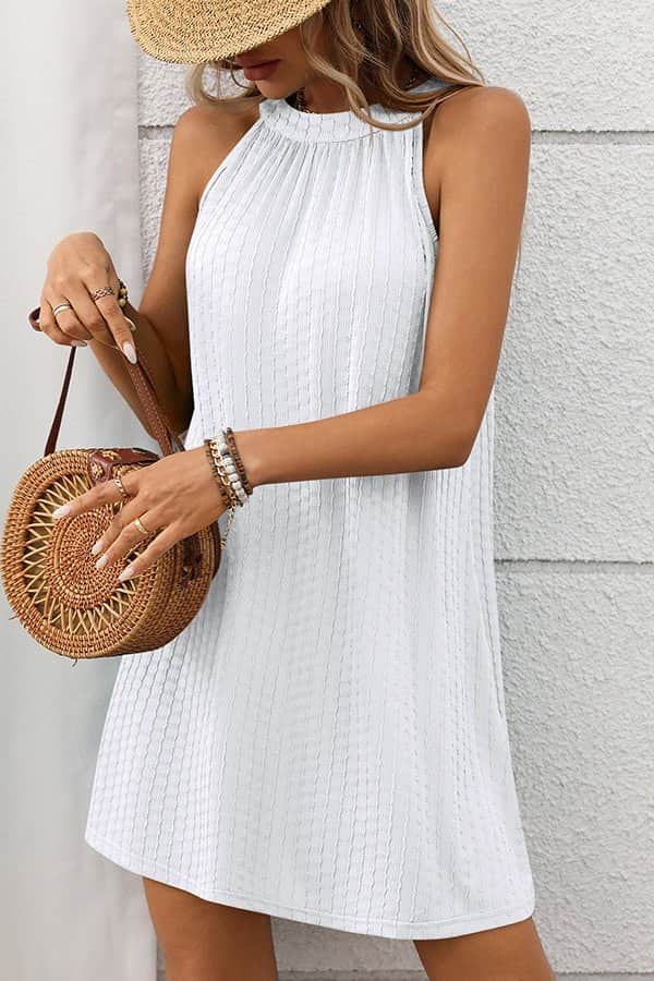 Fashion Solid Color Round Neck Casual Dress - Dutch