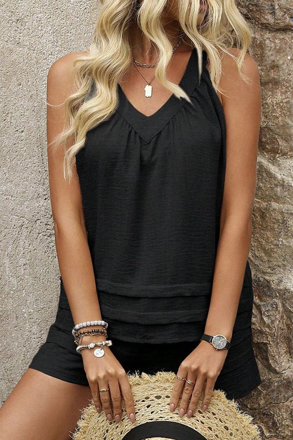 Fashion Solid V Neck Sleeveless Two Piece Set - Dutch