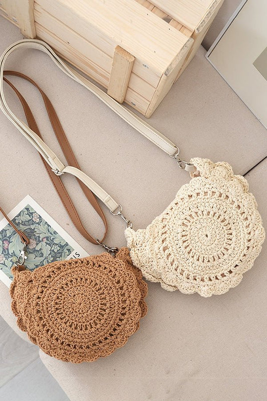 French - style Woven Straw Crossbody Bag - Dutch