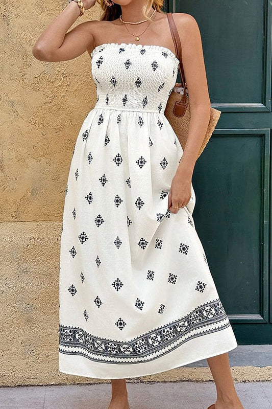 Smocked Chest Bandeau Sleeveless Dress - Dutch