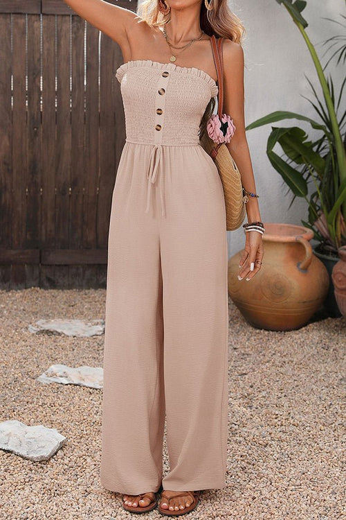 Solid Color Bandeau Smocked Frill Jumpsuit - Dutch