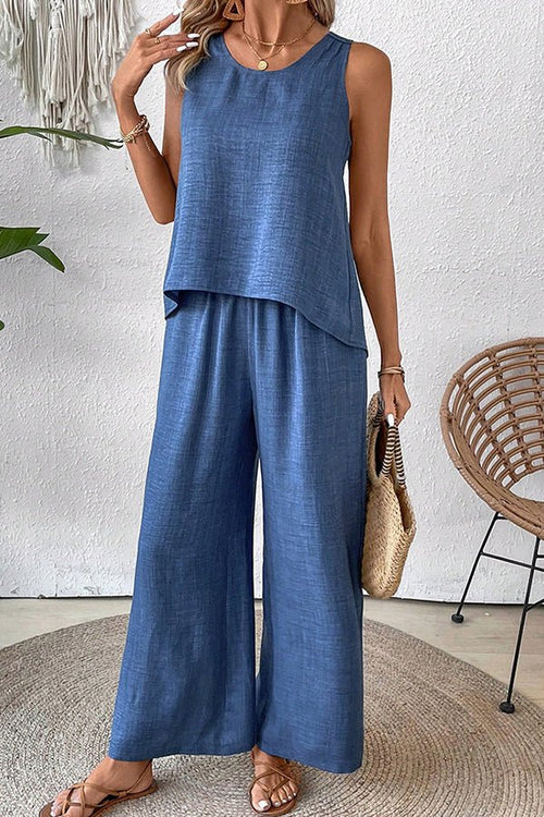 Solid Color Hollow Back Casual Two Piece Set - Dutch