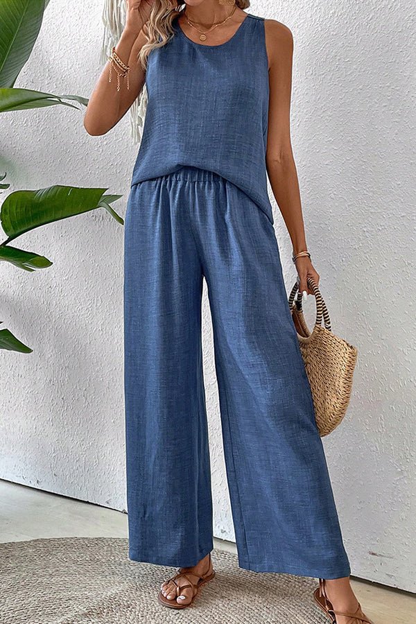 Solid Color Hollow Back Casual Two Piece Set - Dutch