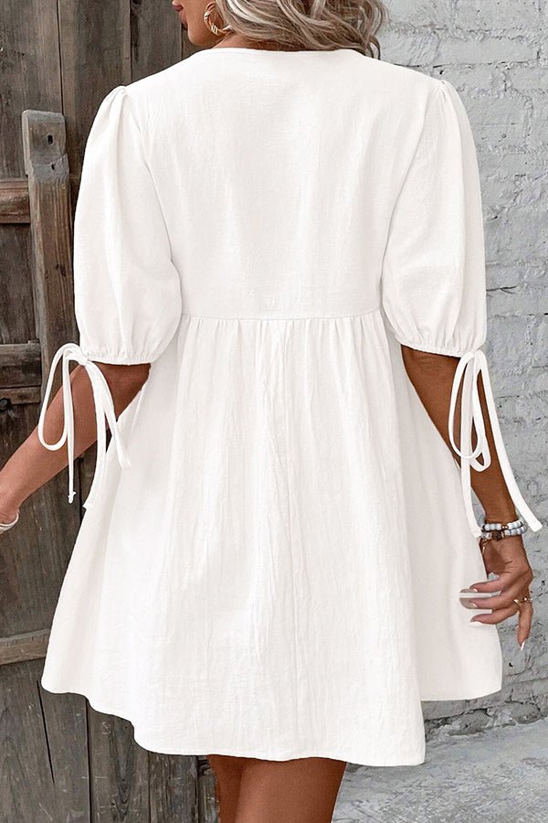 Solid Color Tie Front Casual Mini Dress - Dutch