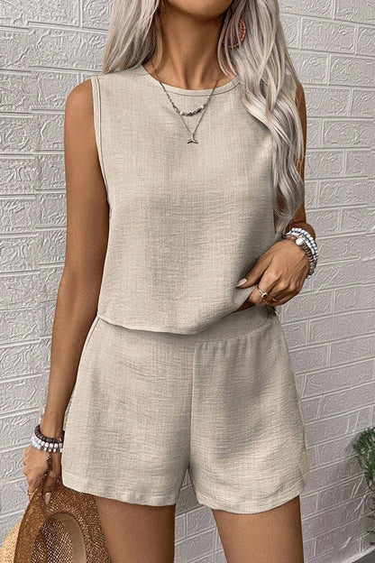 Solid Round Neck Sleeveless Two Piece Set - Dutch