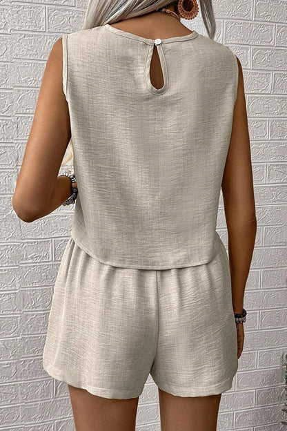Solid Round Neck Sleeveless Two Piece Set - Dutch